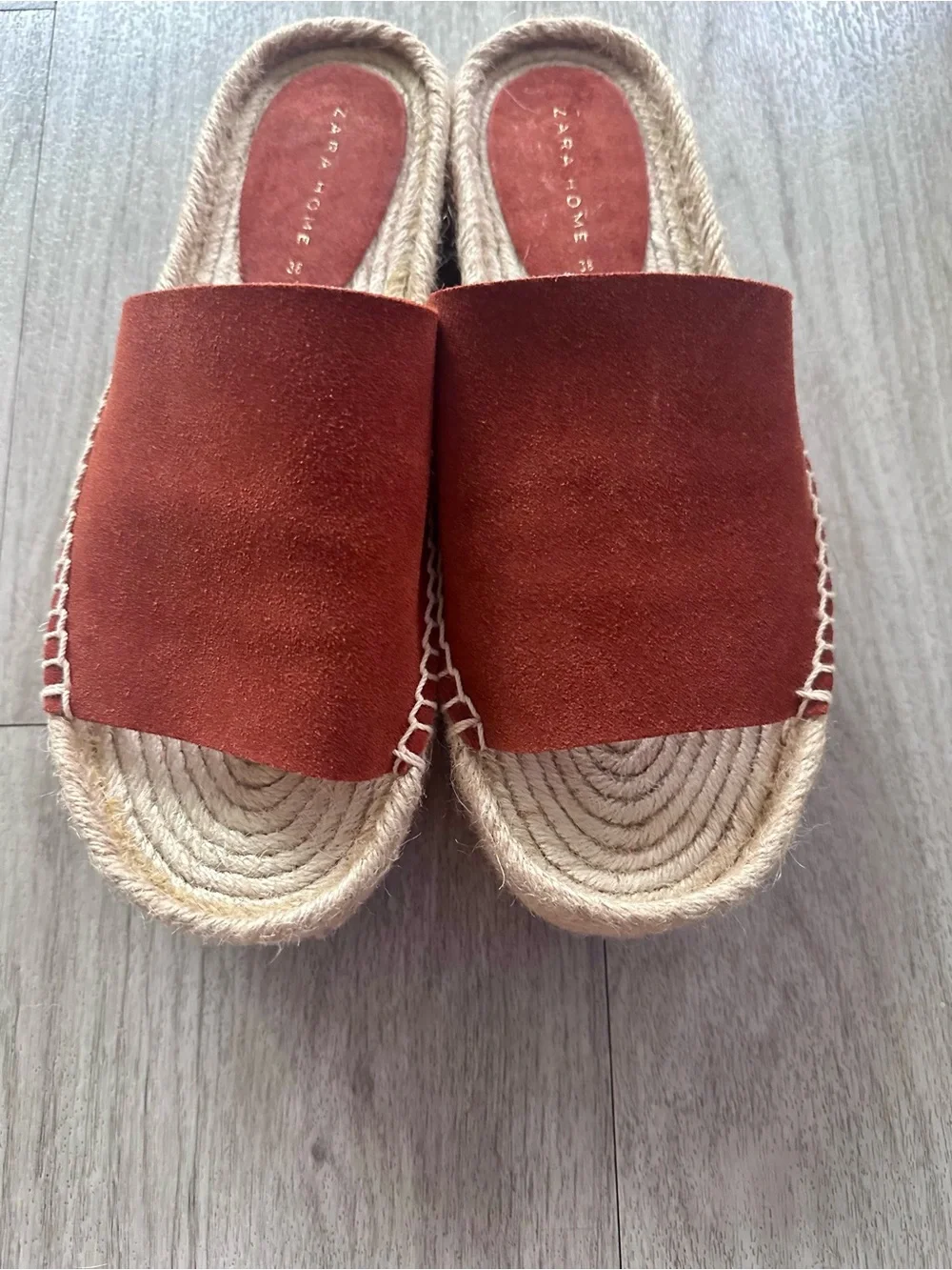 Zara | rust suede espadrille slide flatform sandal - Picture 2 of 11